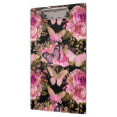 Roze en Gouden Folie Bloemen Vlinderpatroon Klembord (Links)