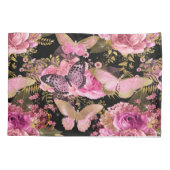 Roze en Gouden Folie Bloemen Vlinderpatroon Kussensloop (Achterkant)