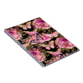 Roze en Gouden Folie Bloemen Vlinderpatroon Notitieboek (Rechterzijde)