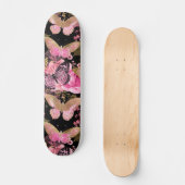 Roze en Gouden Folie Bloemen Vlinderpatroon Persoonlijk Skateboard (Voorkant)