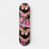 Roze en Gouden Folie Bloemen Vlinderpatroon Persoonlijk Skateboard (Voorkant)