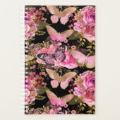 Roze en Gouden Folie Bloemen Vlinderpatroon Planner (Voorkant)
