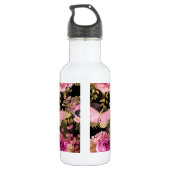 Roze en Gouden Folie Bloemen Vlinderpatroon Waterfles (Achterkant)