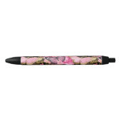 Roze en Gouden Folie Bloemen Vlinderpatroon Zwarte Inkt Pen (Voorkant)