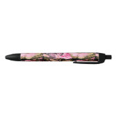 Roze en Gouden Folie Bloemen Vlinderpatroon Zwarte Inkt Pen (Bodem)