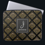 Roze en Gouden Folie Bloempatroon Elegant Monogram Laptop Sleeve<br><div class="desc">Roze,  zwart en Faux Gold Foil Bloempatroon Elegant Monogram Hoesje. Dit hoesje kan worden aangepast om uw initiaal en volledige naam op te nemen.</div>