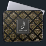 Roze en Gouden Folie Bloempatroon Elegant Monogram Laptop Sleeve<br><div class="desc">Roze,  zwart en Faux Gold Foil Bloempatroon Elegant Monogram Hoesje. Dit hoesje kan worden aangepast om uw initiaal en volledige naam op te nemen.</div>