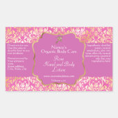 Roze en gouden folie damask cosmetica flesetiket rechthoekige sticker (Voorkant)