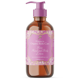 Roze en gouden folie damask cosmetica flesetiket rechthoekige sticker