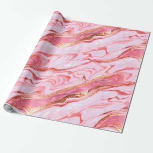 Roze en Gouden Folie Marmer Cadeaupapier