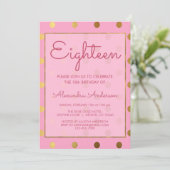 Roze en gouden folie Polk Dot 18e verjaardag Kaart (Staand voorkant)