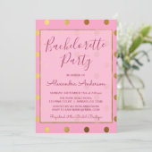 Roze en Gouden Folie Polka Dot Bachelorette Party Kaart (Staand voorkant)