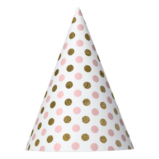 Roze en Gouden Folie Polka Dot Patroon Feesthoedjes (Voorkant)