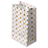 Roze en Gouden Folie Polka Dot Patroon Klein Cadeauzakje (Voorkant Gekanteld)