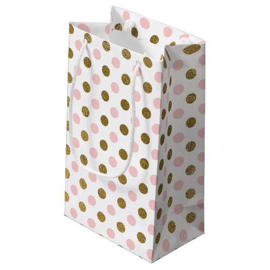 Roze en Gouden Folie Polka Dot Patroon Klein Cadeauzakje (Achterkant Gekanteld)