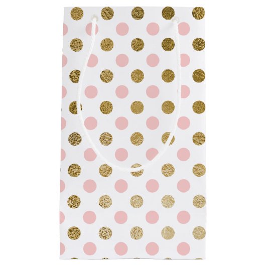 Roze en Gouden Folie Polka Dot Patroon Klein Cadeauzakje (Voorkant)