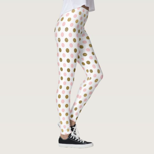 Roze en Gouden Folie Polka Dot Patroon Leggings (Rechts)