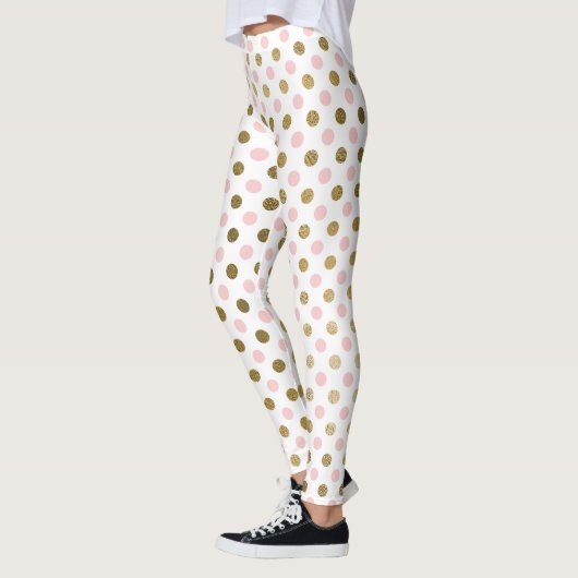 Roze en Gouden Folie Polka Dot Patroon Leggings (Links)