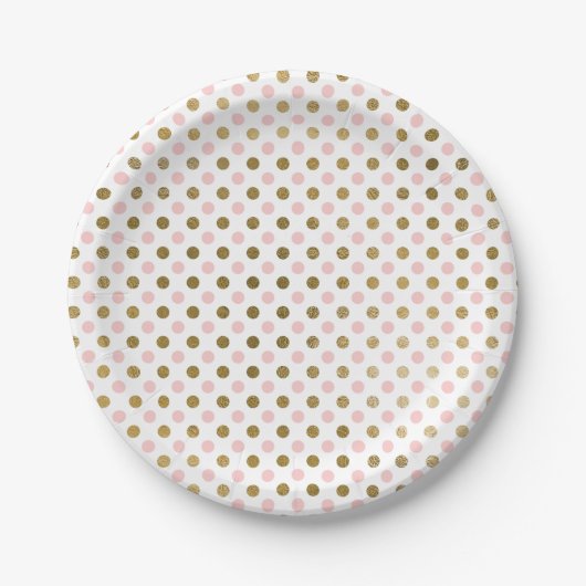 Roze en Gouden Folie Polka Dot Patroon Papieren Bordje (Voorkant)