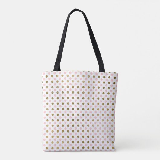 Roze en Gouden Folie Polka Dot Patroon Tote Bag (Achterkant)