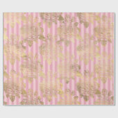 Roze en Gouden Folie Rozen en Stripes Pattern Cadeaupapier (Vlak)
