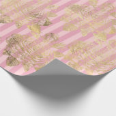 Roze en Gouden Folie Rozen en Stripes Pattern Cadeaupapier (Hoek)
