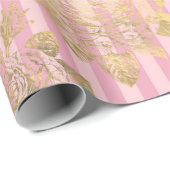 Roze en Gouden Folie Rozen en Stripes Pattern Cadeaupapier (Rol Hoek)