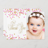 Roze en Gouden Foto Meisjes Bedankt Kaarten (Voorkant / Achterkant)