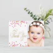 Roze en Gouden Foto Meisjes Bedankt Kaarten (Staand voorkant)