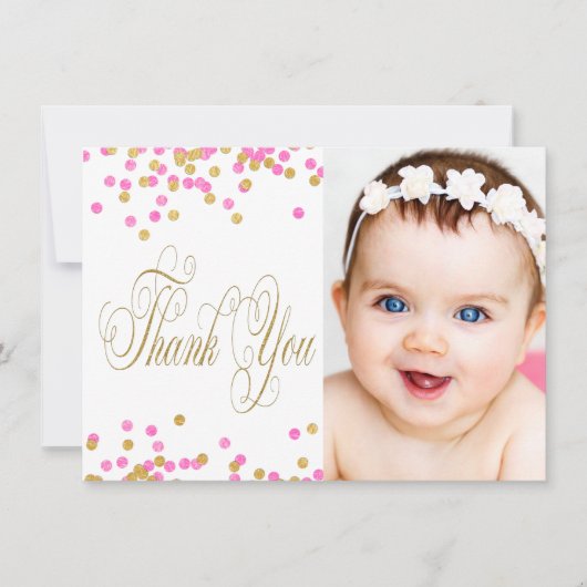 Roze en Gouden Foto Meisjes Bedankt Kaarten (Voorkant)