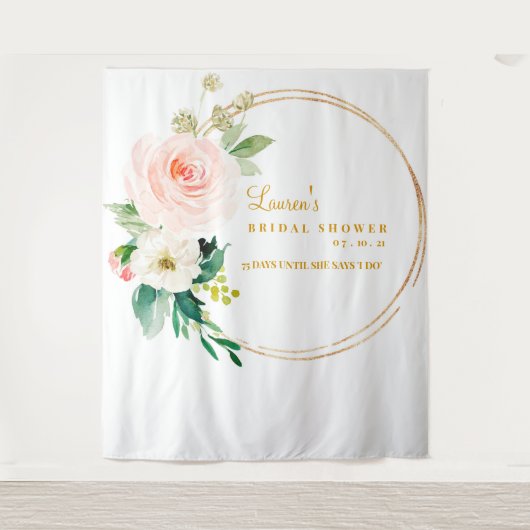 Roze en gouden fotocabine-achtergrond voor bruidsf wandkleed (Voorkant)