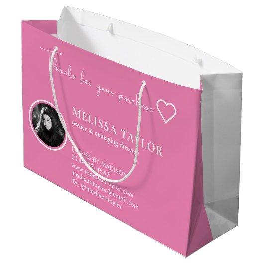 Roze en gouden fotografie, monogrammen groot cadeauzakje (Achterkant Gekanteld)