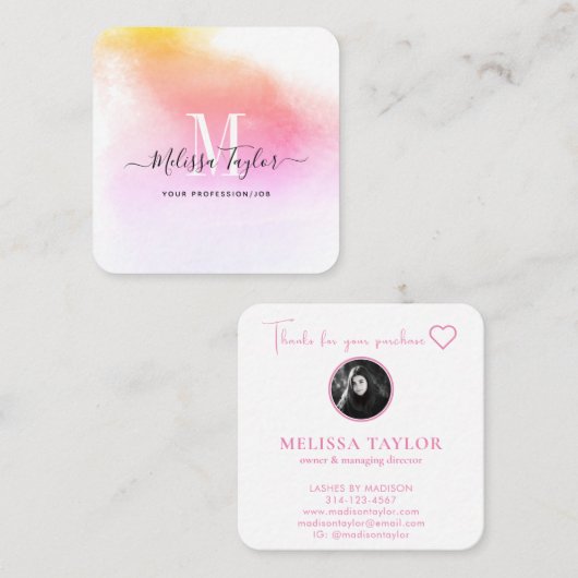 Roze en gouden fotografie, monogrammen klantenkaartje (Voorkant / Achterkant)