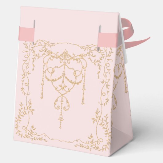 Roze en gouden Franse Antiek bruiloft Bedankdoosjes (Achterkant)