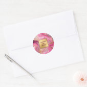 Roze en gouden gemarmerde bruiloft ronde sticker (Envelop)