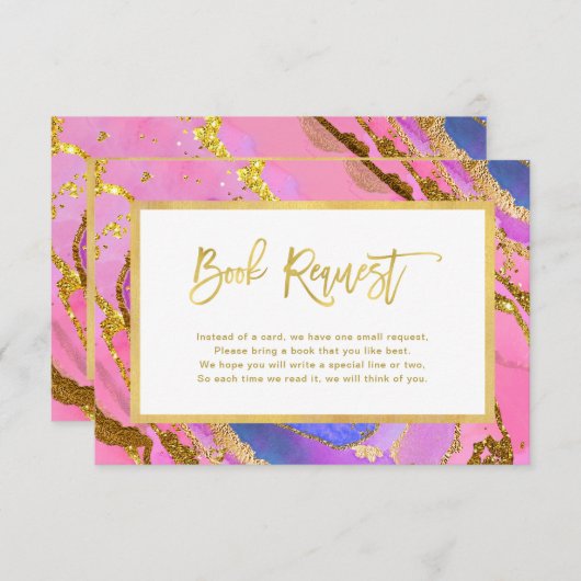 Roze en Gouden Geode | Baby shower Book Request Informatiekaartje (Voorkant / Achterkant)