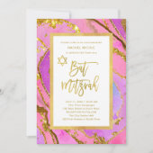  roze en gouden geode | Bat Mitzvah Kaart (Voorkant)