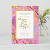  roze en gouden geode | Bat Mitzvah Kaart (Staand voorkant)