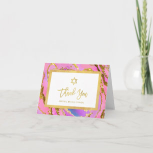 Roze en Gouden Geode   De ster van David Bat Mitsw Bedankkaart
