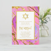 Roze en Gouden Geode | De ster van David Bat Mitsw Kaart (Staand voorkant)