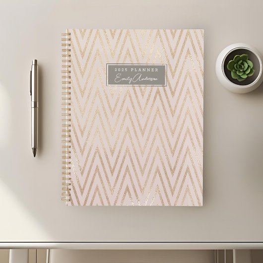 Roze en Gouden Geometrisch Patroon Planner