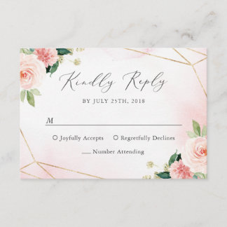 Roze en gouden geometrische Floral Waterverf RSVP- RSVP Kaartje