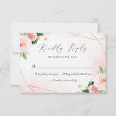 Roze en gouden geometrische Floral Waterverf RSVP- RSVP Kaartje (Voorkant)
