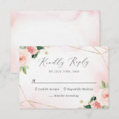 Roze en gouden geometrische Floral Waterverf RSVP- RSVP Kaartje (Voorkant / Achterkant)