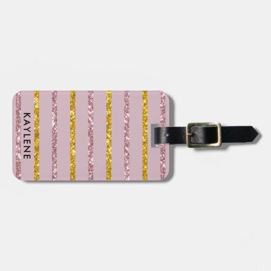 Roze en Gouden Gepersonaliseerde Bagagelabel (Voorkant horizontaal)