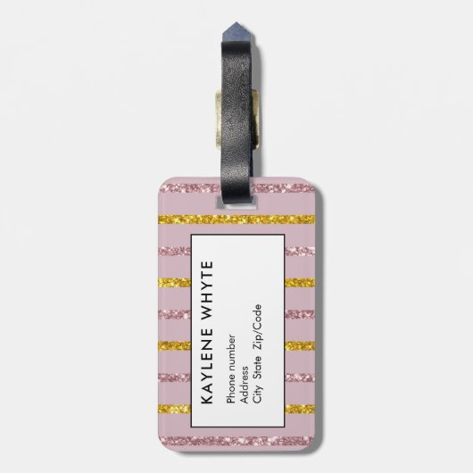 Roze en Gouden Gepersonaliseerde Bagagelabel (Achterkant verticaal)