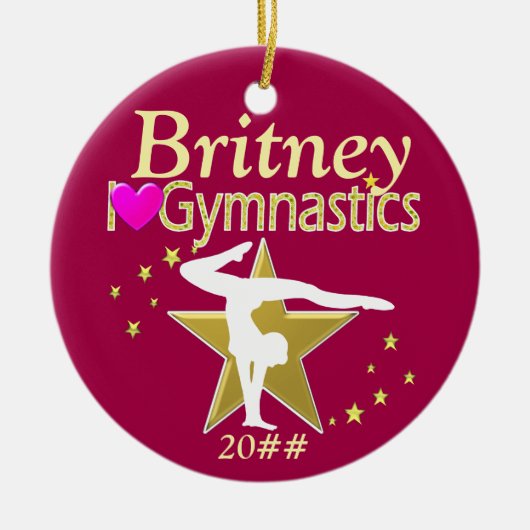 ROZE EN GOUDEN GEPERSONALISEERDE GYMNAST ORNAMENT (Voorkant)