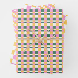Roze en gouden geruite inpakpapier trio vel
