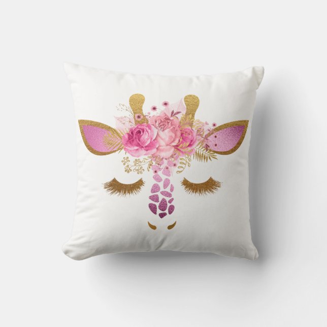 Roze en gouden Giraffe Kussen (Voorkant)