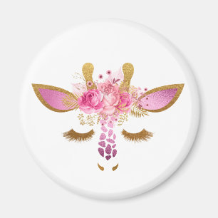 Roze en gouden Giraffe Magnet